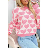 Pink Valentine Heart Print Knit Sweater