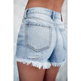 Distressed Ripped Raw Hem High Waist Denim Shorts