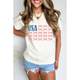 White USA Flag Bow Knot Print Round Neck T Shirt