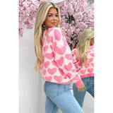 Pink Valentine Heart Print Knit Sweater