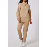 Half Button Sweatshirt and High Waist Sweatpants Set