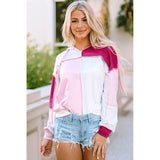 Pink Colorblock Loose Sleeve Hoodie