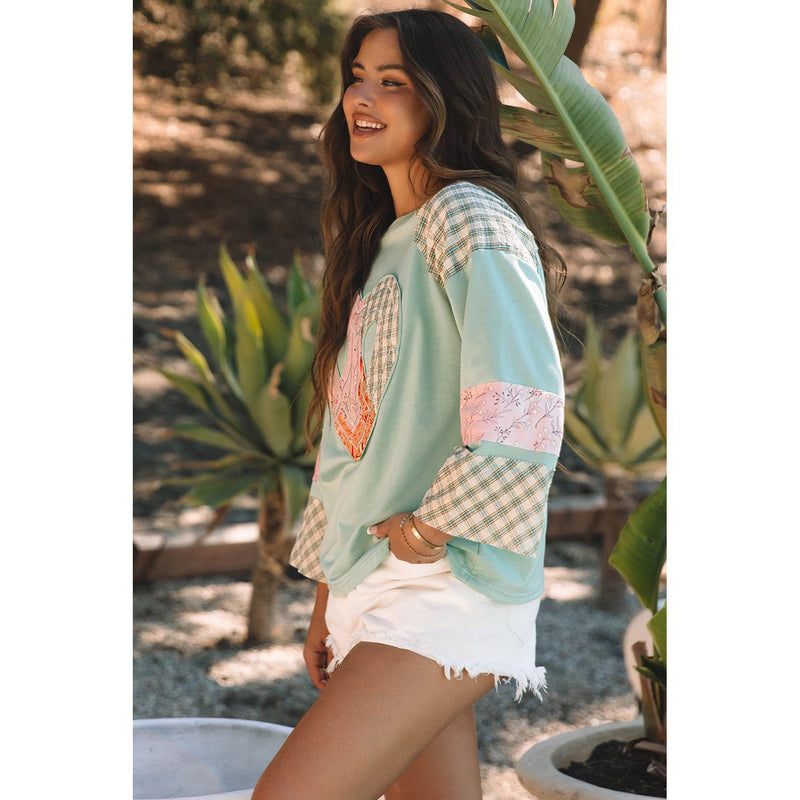 Peace Heart Graphic Wide Long Sleeve Top