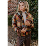 Brown Plaid Zipper Stand Neck Jacket