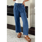 Mineral Wash Drawstring Waist Loose Straight Denim Pants