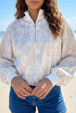 Khaki Camouflage Print Quarter-Zip Drop Shoulder Long Sleeve Sweatshirt