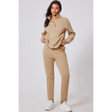 Half Button Sweatshirt and High Waist Sweatpants Set