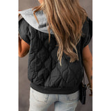 Quilted Drawstring Hooded Zip Up Puffer Vest