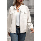 Zip Up Button Flap Pocket Shirt Collar Jackets