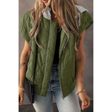 Quilted Drawstring Hooded Zip Up Puffer Vest