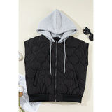 Quilted Drawstring Hooded Zip Up Puffer Vest