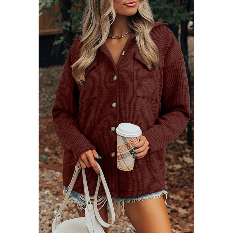 Knit Buttons Front Flap Pocket Casual Shacket