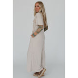Half Placket Chest Pockets Short Sleeve Wide Leg Jumpsuit
