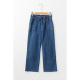 Mineral Wash Drawstring Waist Loose Straight Denim Pants