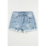 Distressed Ripped Raw Hem High Waist Denim Shorts