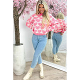 Pink Valentine Heart Print Knit Sweater