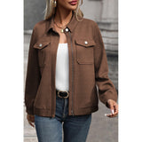 Zip Up Button Flap Pocket Shirt Collar Jackets