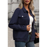Zip Up Button Flap Pocket Shirt Collar Jackets