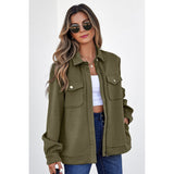 Zip Up Button Flap Pocket Shirt Collar Jackets