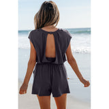 Open Back Cap Sleeve Drawstring Romper