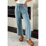 Mineral Wash Drawstring Waist Loose Straight Denim Pants