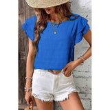 Ruffled Sleeve Round Neck Top