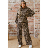 Pullover Drawstring Loose Pant Set Leopard