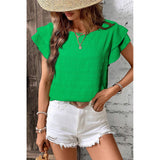 Ruffled Sleeve Round Neck Top
